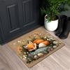 1pc Non-Slip Floor Mat - Cute Fox & Floral Doormat, Machine Washable Soft Polyester Mat for Entryway, Living Room, Bedroom - Rus