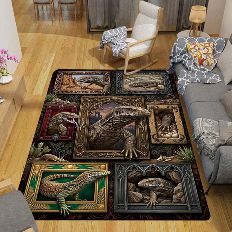 Prehistoric Lizards Pattern Rug Floor Mat for Living Room or Bedroom Soft and Comfortable Carpet a Gift for Birthday and Holiday.
