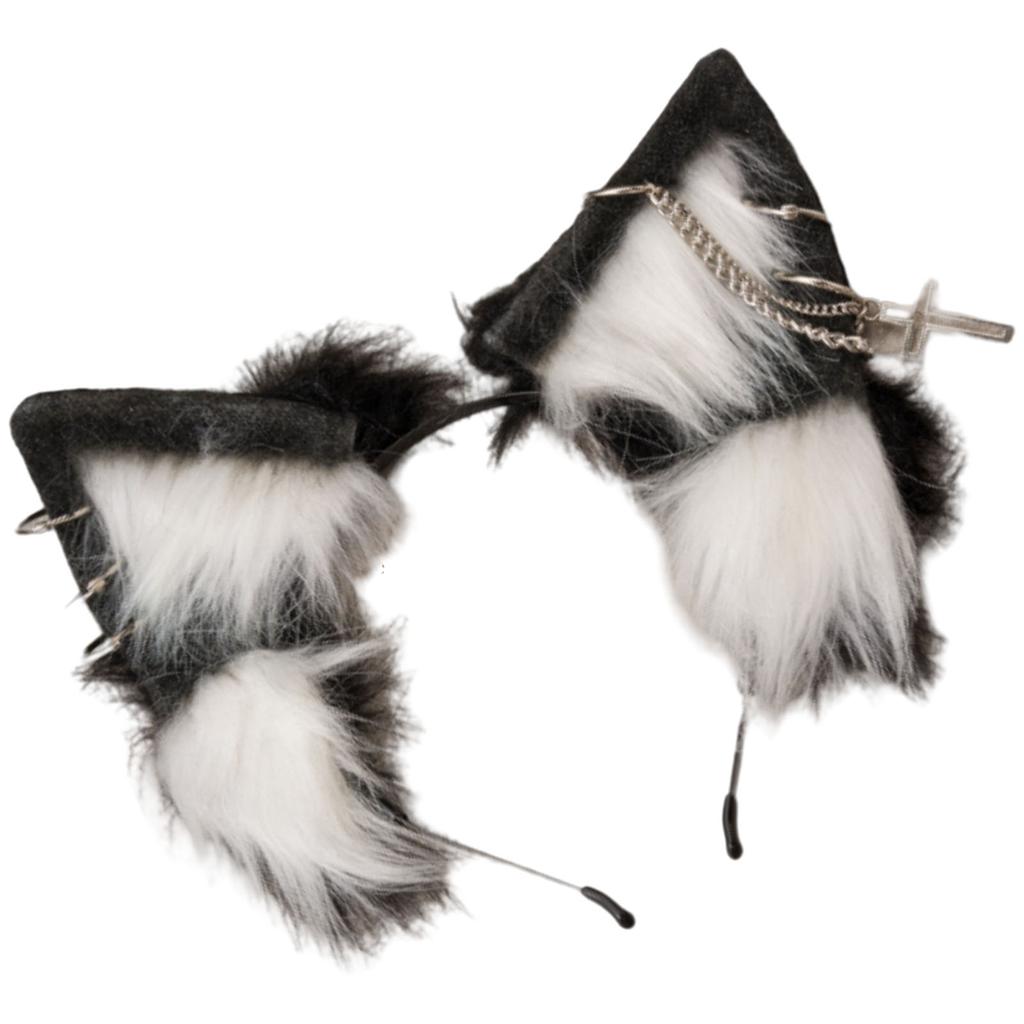 Plush Wolf Headbands With Cat Ears Alternative Fashion Festival Hair Hoop for Photoshoots Or Casual Outings