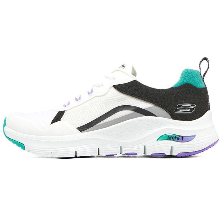 Skechers Arch Fit Women Black White Low Top Running Shoes Spliced Design 149928-WMLT 35