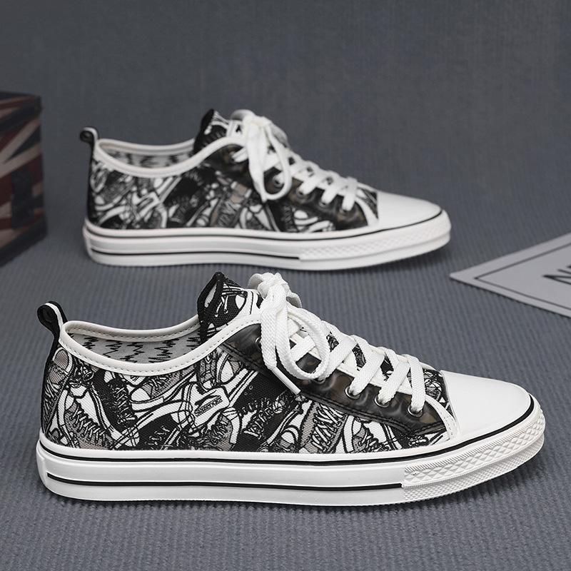 Fashion Retro Board Shoes Men's Fashion Sneakers Comfortable Graffiti Cool Street Breathable Outdoor Casual Street Trend Skateboard Sho