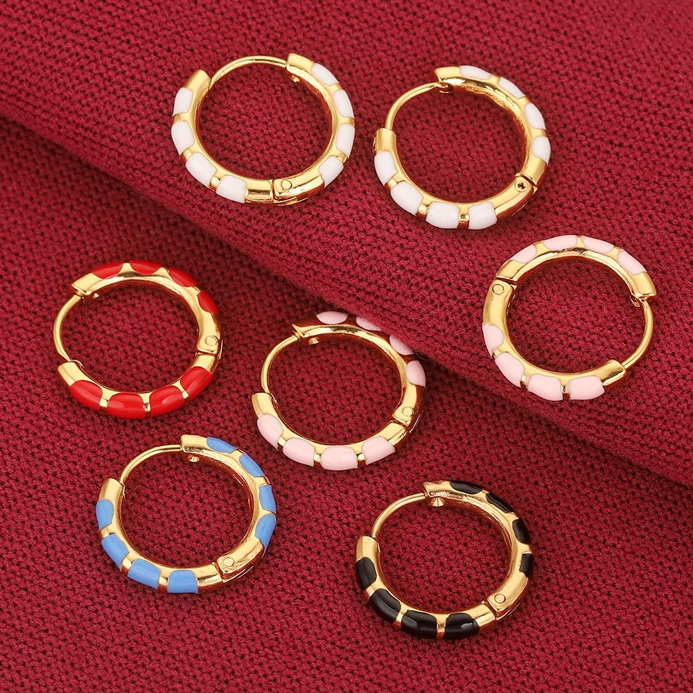 Runde Emaille-Ohrringe aus Edelstahl, vergoldete koreanische Ohrringe, Creolen, Ohrring für Damen, Metall, Luxusschmuck, Boho