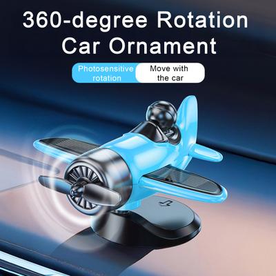 Solar Airplane Car Ornament Multifunctional Solar Powered 360-Degree Rotating Car Dashboard Airplane Ornament