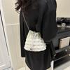 Chic Canvas Bucket Bag For Women Trendy Summer Shoulder Bag With Chain Strap