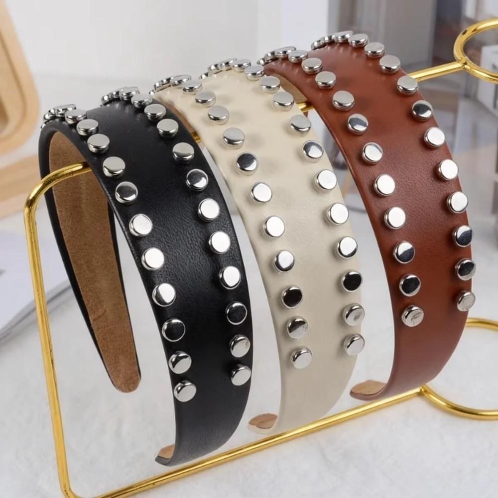 Vintage Wide Brim Hair Hoop Multi-Color Face Wash Headwear Cool Rivet Headband Outdoor