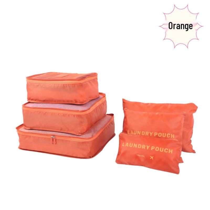 Набор из 6 дорожных органайзеров: Чемодан, Сумки для стирки и хранения одежды красный/оранжевый