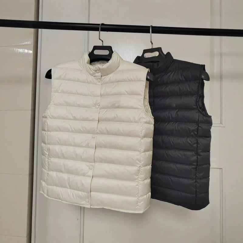 High-quality stand-up collar, light vest, women's white goose down, slim and thin, new ribs, down, warm vest