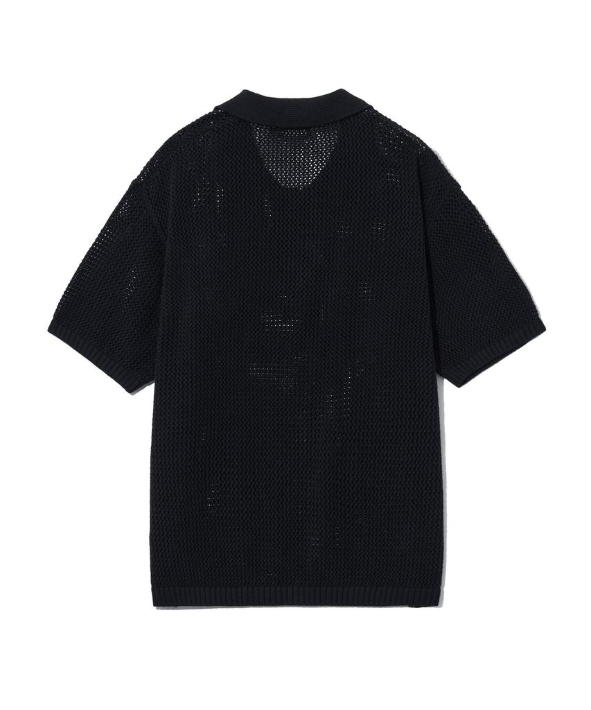 YALE Mesh Short Sleeve Polo Knit Black