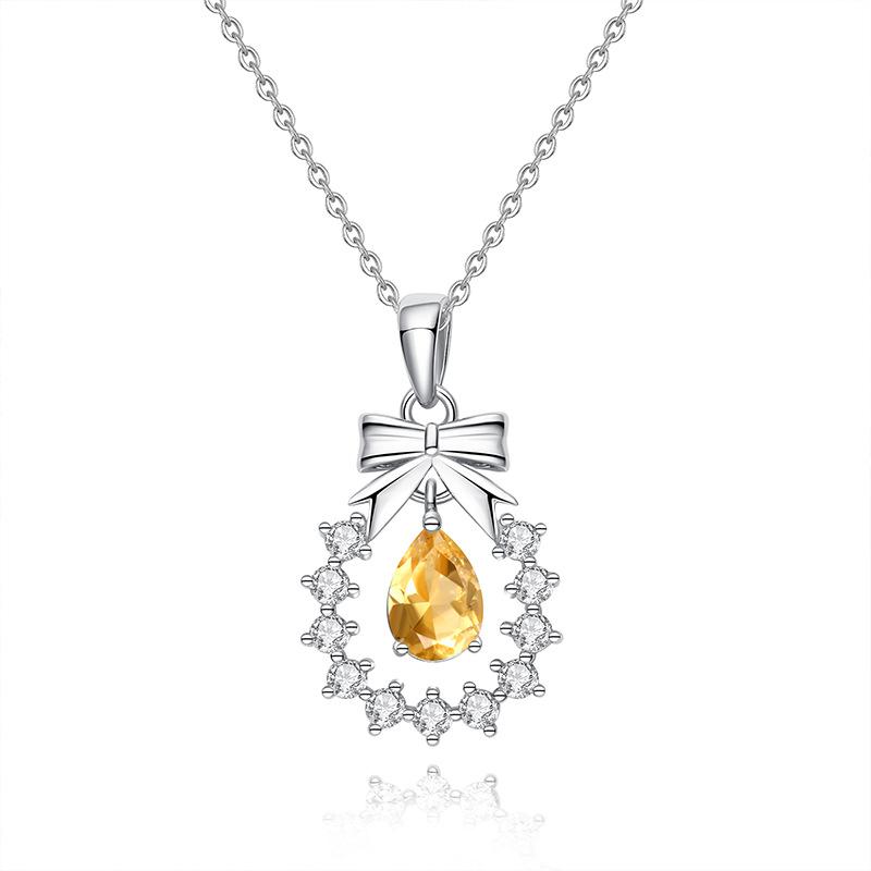 Original Bow Wreath Necklace Women S925 Sterling Silver Light Luxury Versatile Fairy Wind Natural Spar Collarbone Chain Jewelry Gift