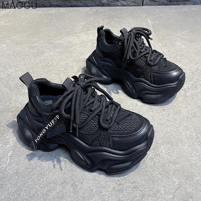 Chunky Sneakers Women's Thick Bottom Casual Shoes Lace Up Height Increase Ladies Platform Shoes Mesh Breathable Sneakers Fashion