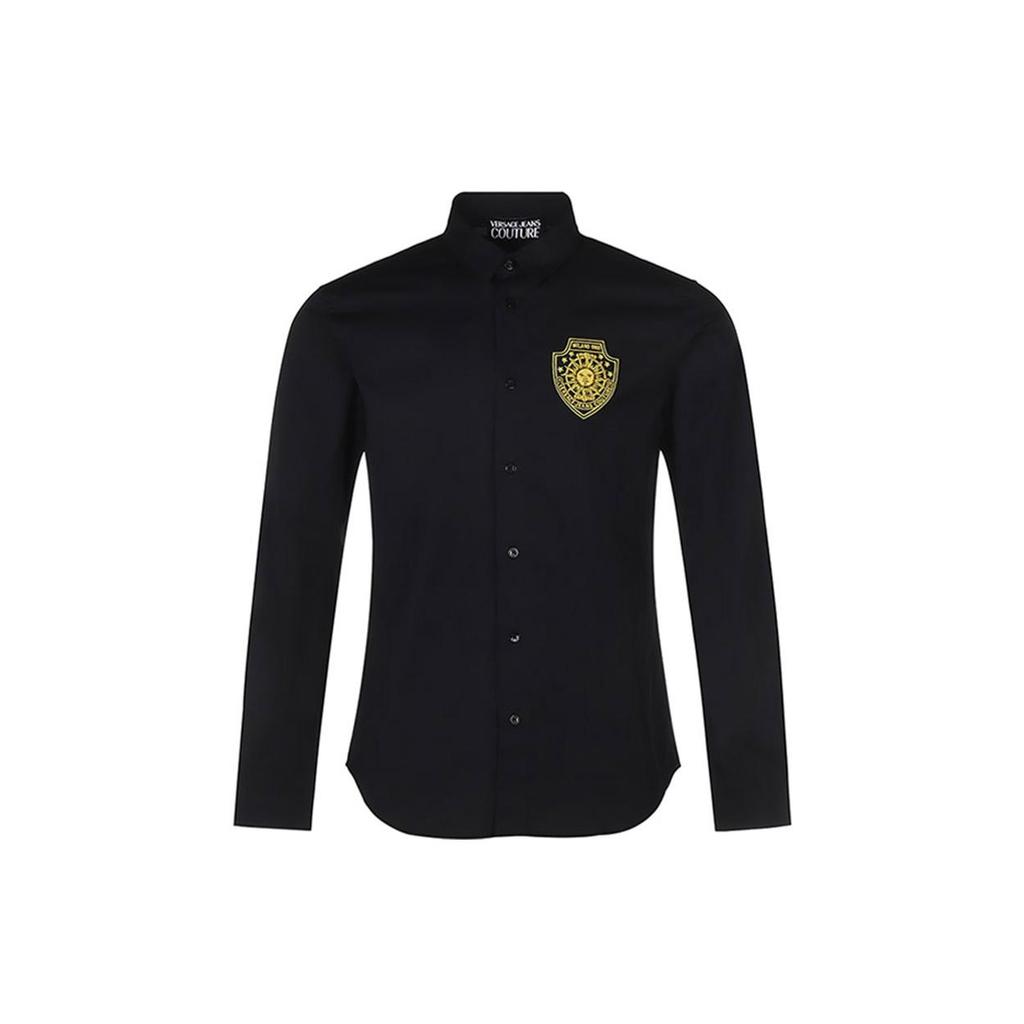VERSACE JEANS COUTURE SS22 Mens Cotton Embroidered Long-Sleeve Shirt Black 72GAL2S6-CN001-899