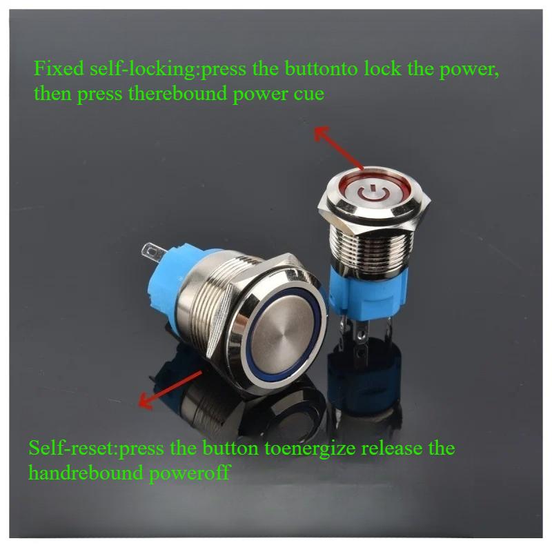 12 16 19 22MM Metal Button Switch LED Light Waterproof Momentary Self-Locking Car Engine Power Supply