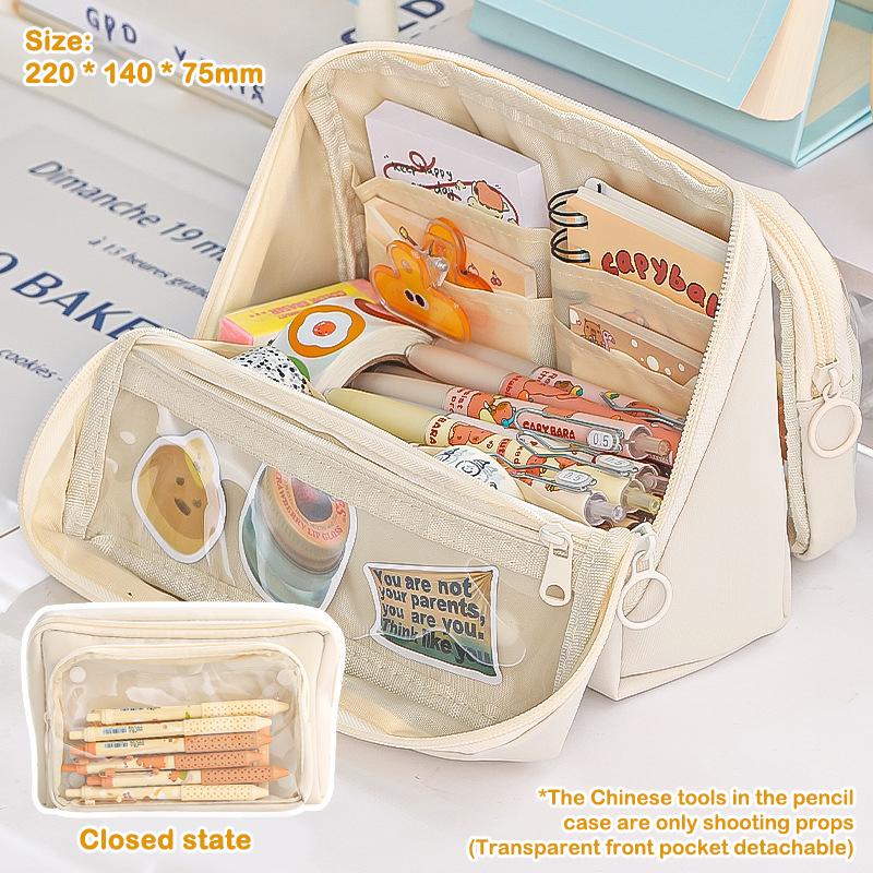 Large Capacity Pencil Bag 9-Layer Double Sided Detachable Pen Case Multifunctional Storage Bag Simple Flip Stationery Bag