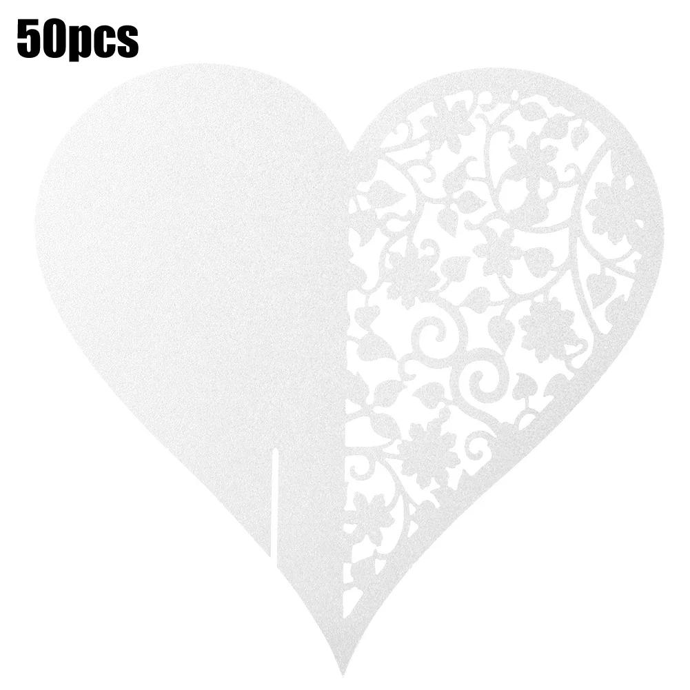 50pcs Heart Shape Positioning Seat Card Multi-Use Wedding Hollow Name Place Cards For Flower Wine Glass Table Decoration