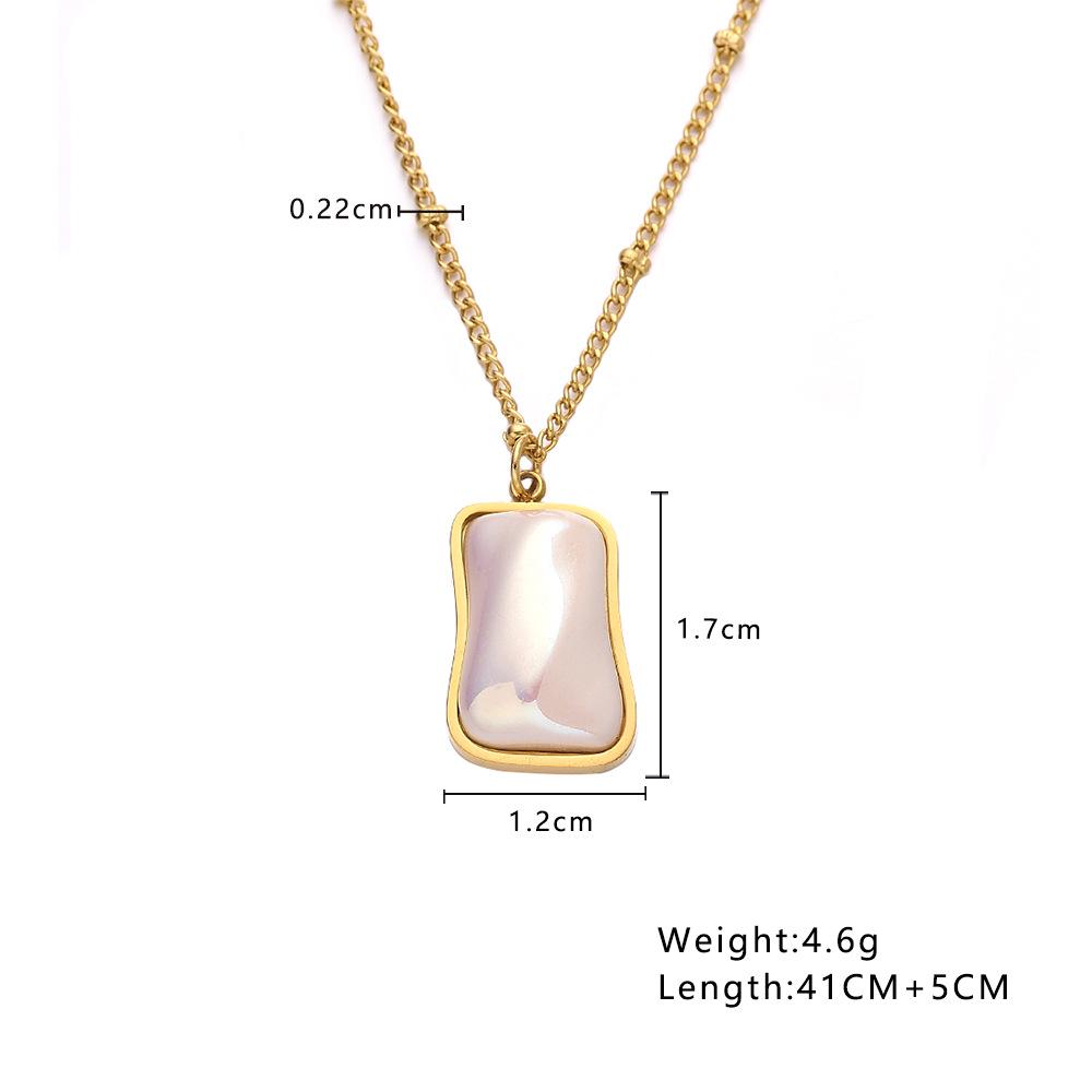 Elegant 18K Gold Mother-of-Pearl Pendant Necklace with Titanium Steel Chain