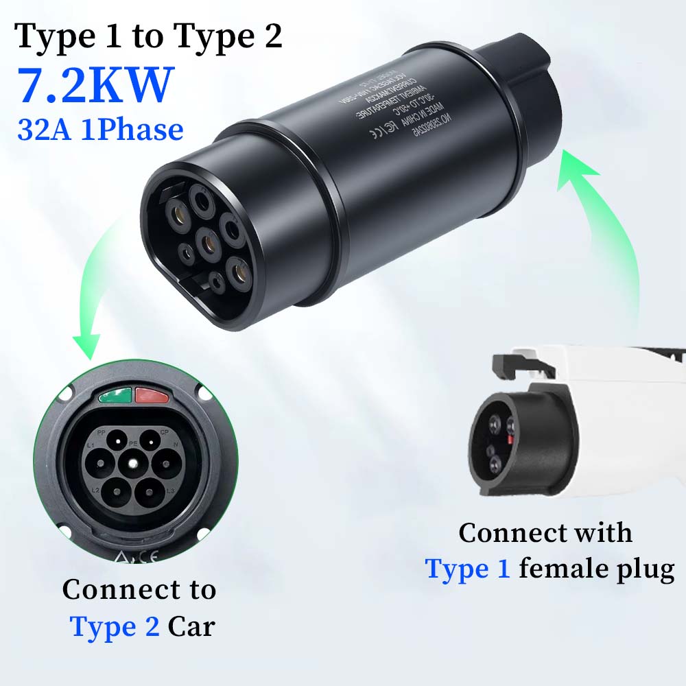 EV Adapter Type 1 to Type 2 EV Charger AC DC Convertor Type 2 to Type 1 Adapter For Type 2 to GBT EV Charging Accessories