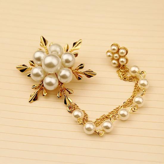Brooch Pin, Lapel Badge with Double Fixed Safety Pin And Magnetic Buckle, Imitation Pearl Flower Decor Suit Brooch for Suits Coats Dresses