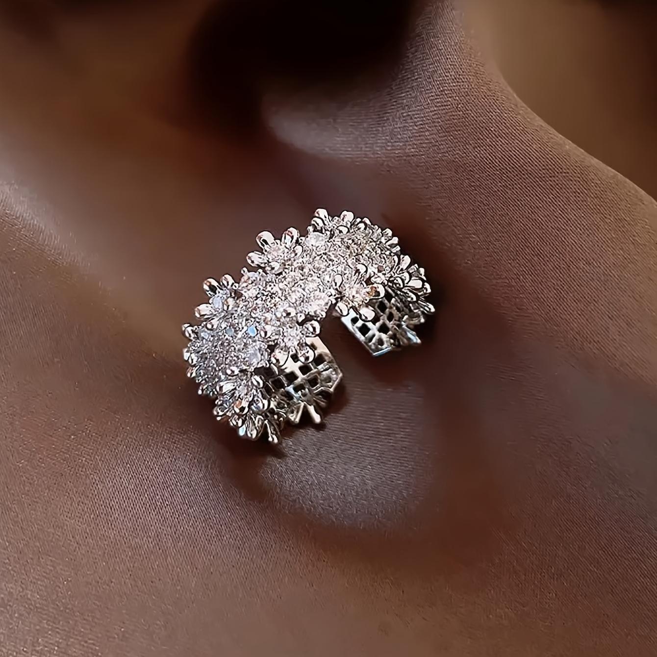 

1pc Niche Unique Personalized High-End Geometric Irregular Design Handmade Zirconia Inlaid Women S Banquet Event Single Piece Ring One-size