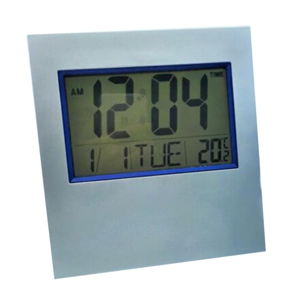 Orologio da tavolo/parete digitale LCD in argento con calendario, temperatura, allarme