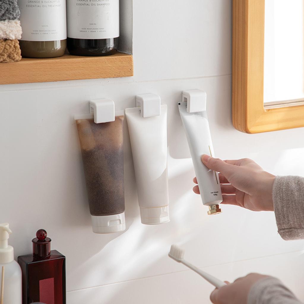 Wall Mounted Toothpaste Holder No Drilling Bathroom Organizer Hanging Shower Shelf for Toothbrush Face Wash Storage