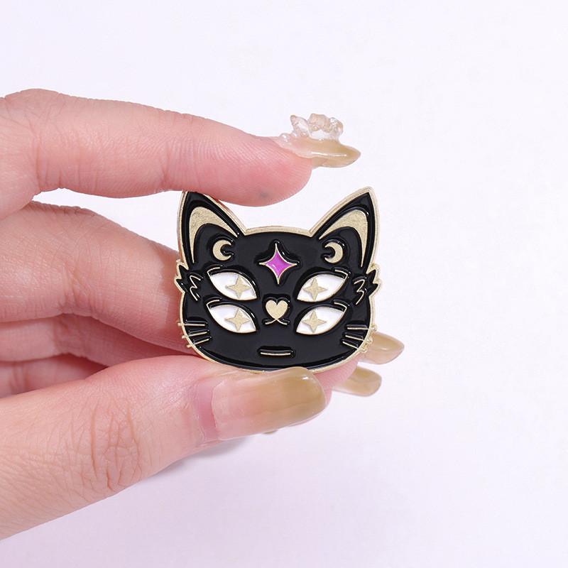 Stylish Alloy Animal Brooch Featuring A Magical Black Cat And Purple Hat Design
