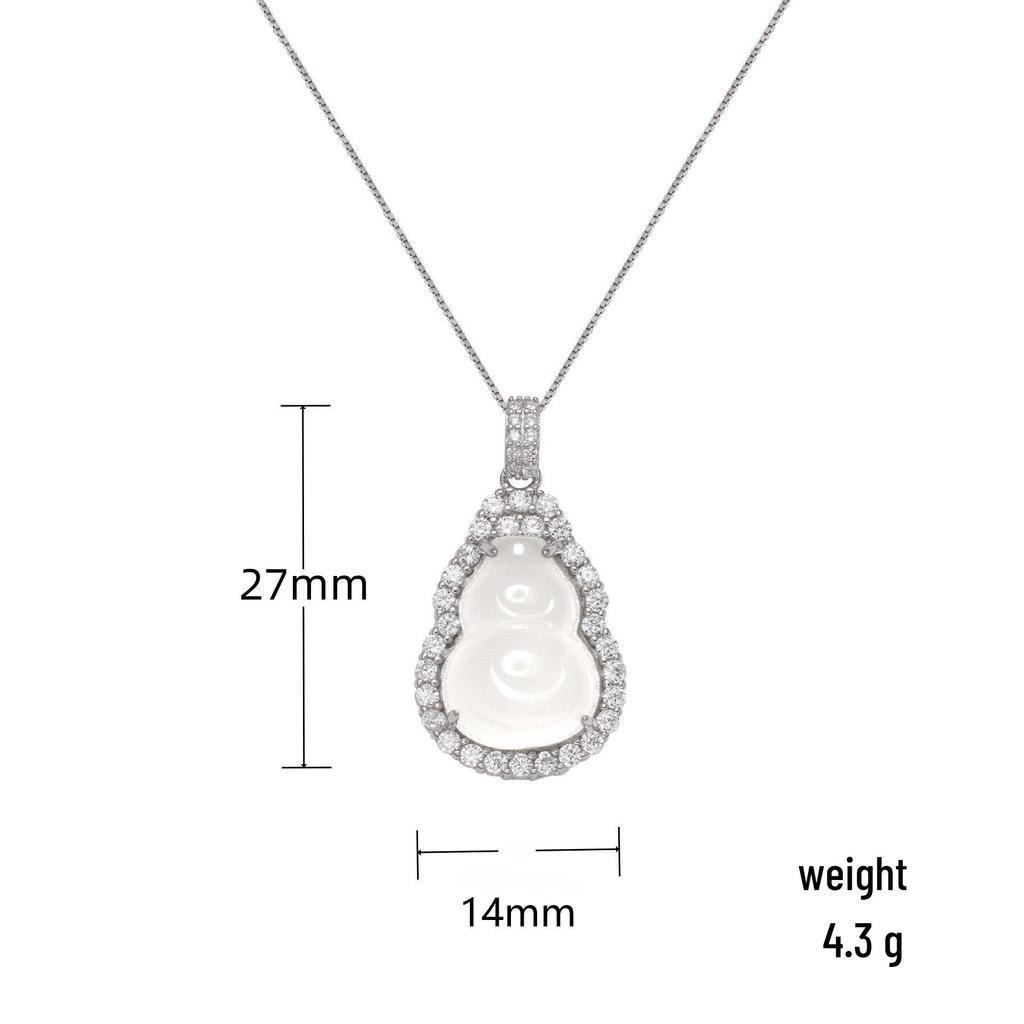 Baishi Hui Natural Chalcedony Fu Lu Gourd Necklace in s925 Sterling Silver Women's Clavicle Chain