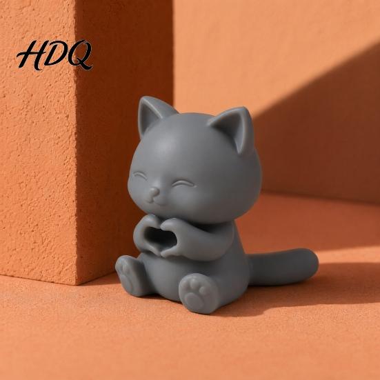 3D Print Lovely Cat Display Figurine Printed Figurine Artistic Desktop Decoration Heart Hand Gesture Kawaii Pose Statue Decor Smiling Tabletop