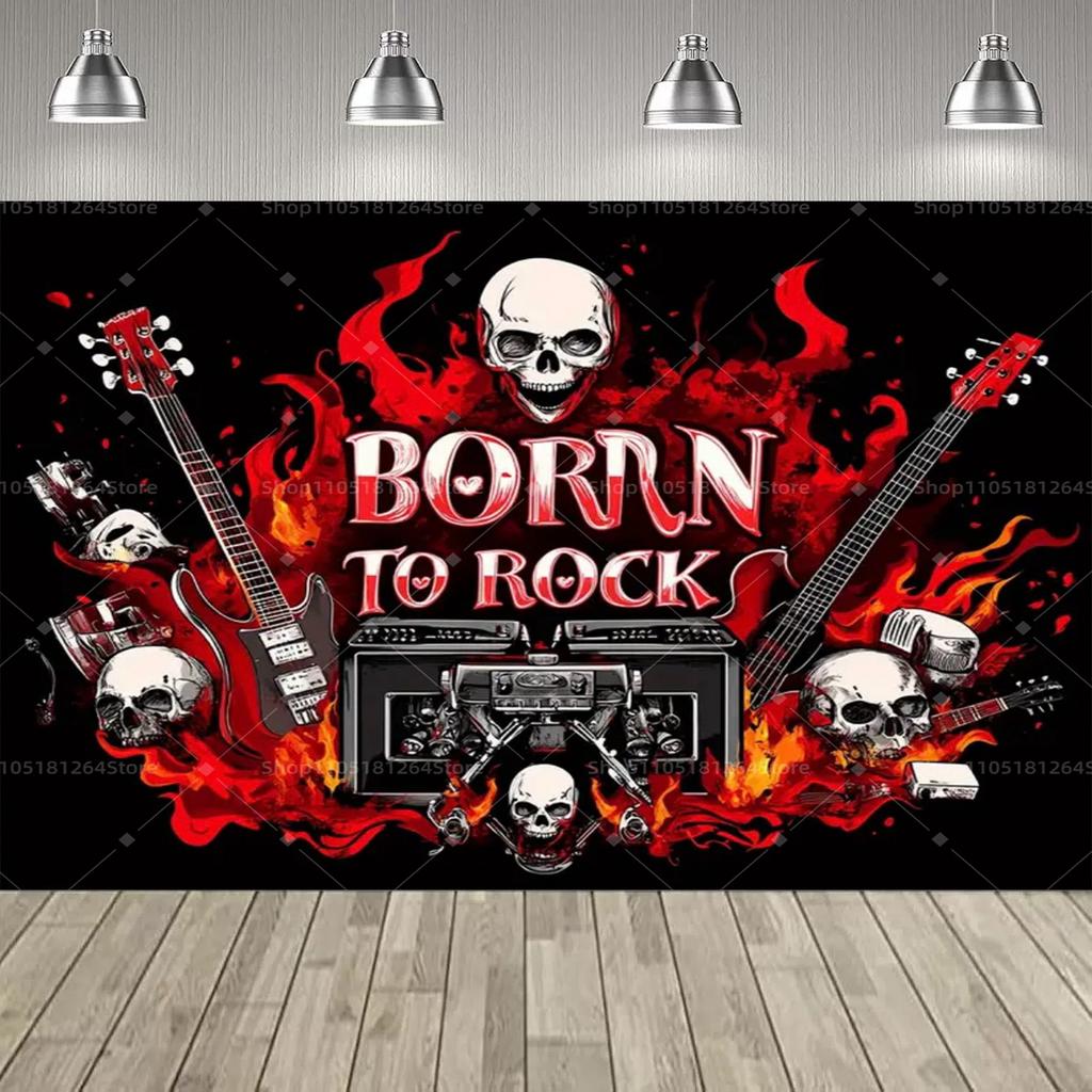 Rock Roll Music Theme Party Decoration Backdrop  Music Event Guitar Microphone Drum Party Decoration Banner Party Supplies198