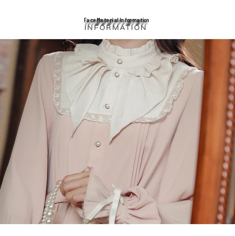 Elegantes französisches rosa Kleid für Damen mit Stehkragen und taillierter Taille - High-End Prinzessinnenstil 2026.