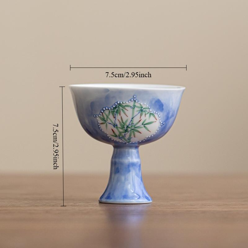 

Creative Ceramic Master Cup Hand Painted Green Bamboo Song Style High Foot Tea Cup Personal Tasting Cup 75ml синий