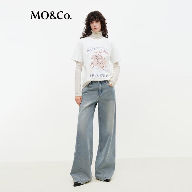 MO&Co. Women's Washed Indigo Wide-Leg Jeans