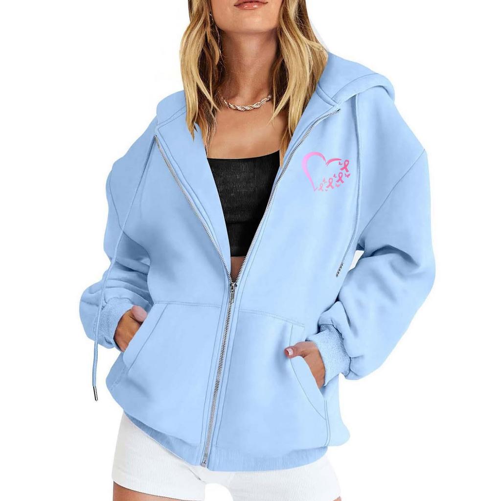 Women's Casual Long Sleeve Hooded Sweatshirt with Breast Printed Graphic