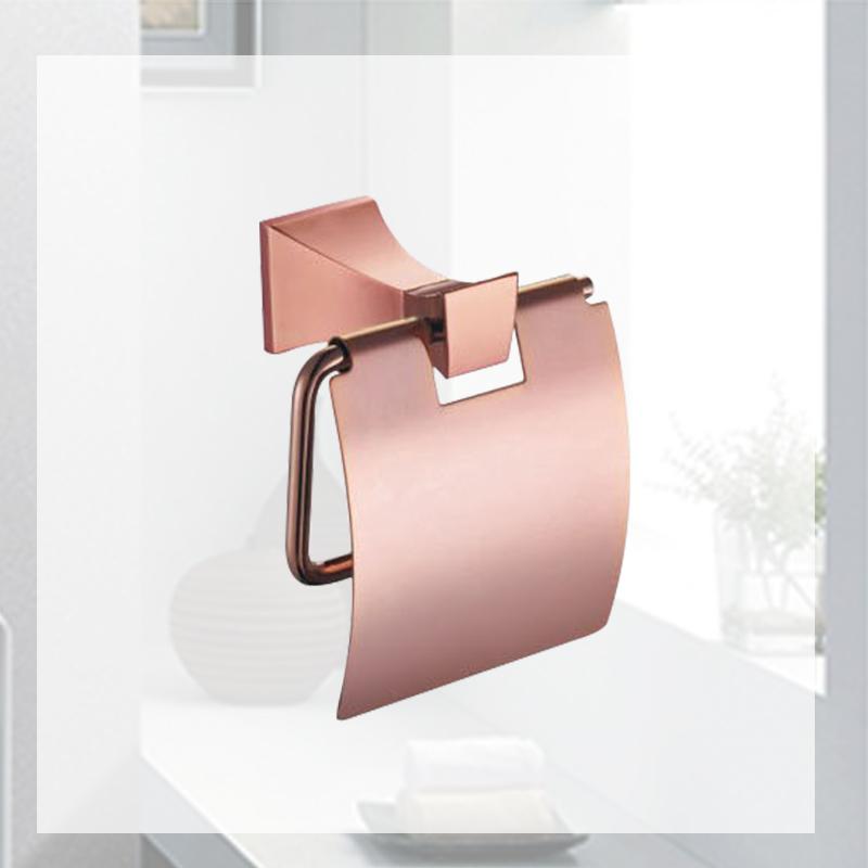 Square Paper Holder Robe Hook Towel Bar Ring Glass Rack Soap Holder Toilet Brush Holder Tumbler Rose Gold Bathroom Accessories