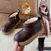 Kids Snow Boots with Winter Fleece, Boys' and Girls' Leather Surface, Waterproof Cotton Shoes, Soft Soled Warm Shoes