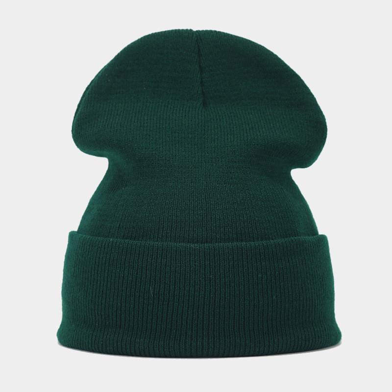 

Knit Hat For Men And Women Warm Winter Beanie With Folded Brim For Casual Wear ForestGreen