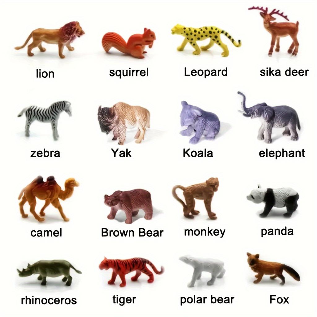 53pcs Mini Jungle Animal Figures Set - Educational Puzzle Toy with Fence & Tree for Youngsters' Birthday, Christmas & Party Learning Fun