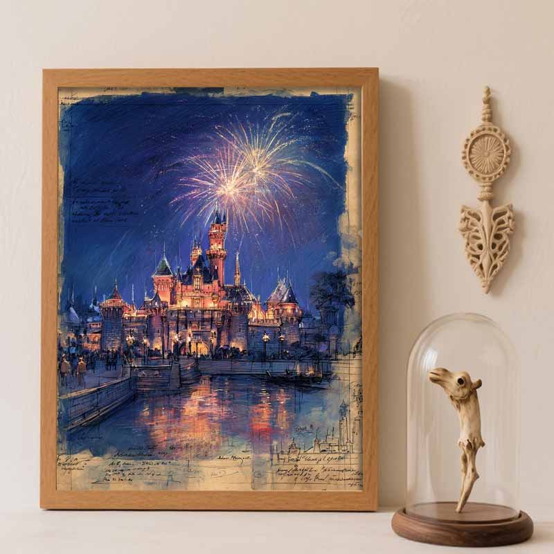 Disney Diamond Painting Kit Fireworks Castle 5D DIY Home Decor & Craft Hobbyist Gift, Beautifully Designed. Round 20x30cm