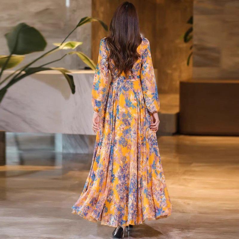 Elegant Waist-Cinching Summer Print Dress