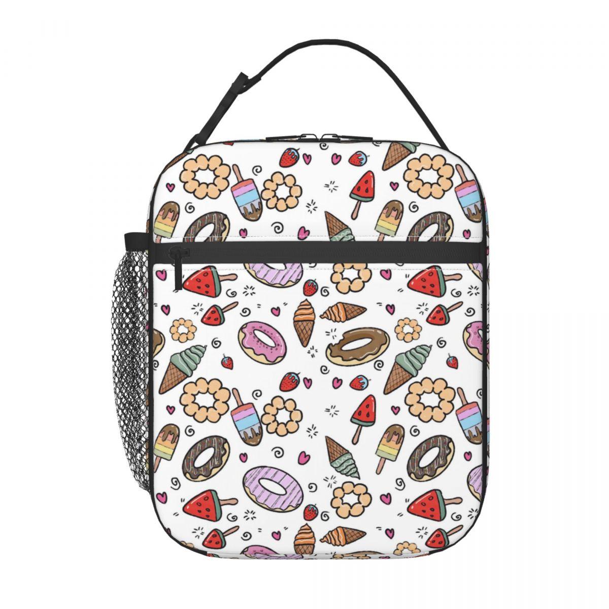 

Cartoon Donut Ice Cream Pattern Insulated Lunch Bag for Women Kids Leakproof Food Boxes Thermal Lunch Box Tote One Size