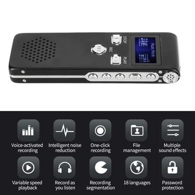 Digitaler Sprachrekorder HD Rauschunterdrückung Eingebautes Dual-Mikrofon Tragbares Aufnahmegerät MP3
