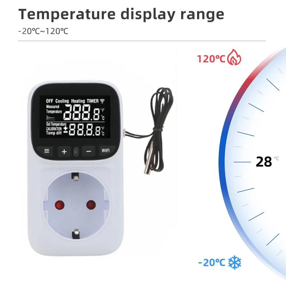 WIFI Digital Thermostat Socket 16A Outlet Plug Remote Temperature Controller Switch Cooling Heating 2M Temperature Sensor