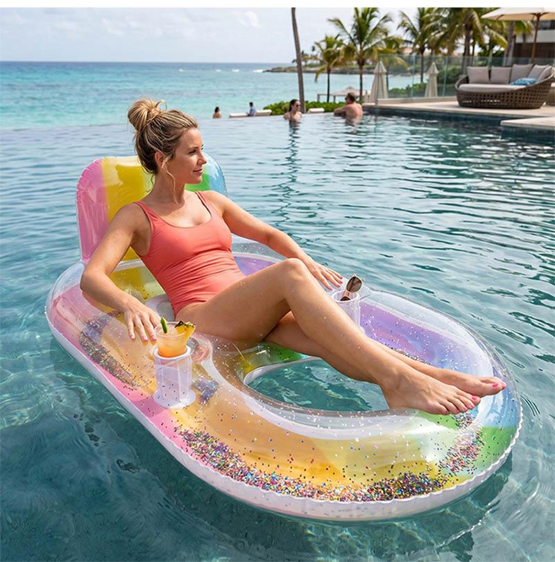 Summer Swimming Pool Inflatable Sofa With Cup Hole Water Swimming Pool Inflatable Floating Bed For Adult Water Leisure Float