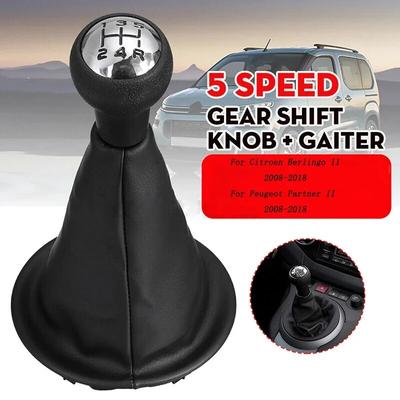 5 Speed Car Gear Shift Knob With Gaiter PU Leather Cover Interior Parts For Citroen Berlingo III Peugeot Partner II 2008-2018