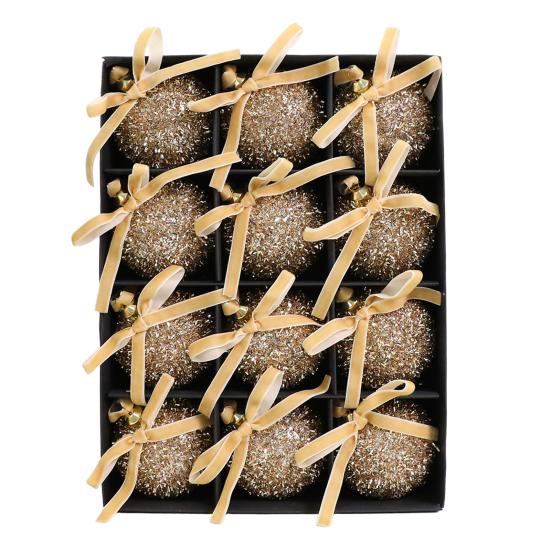 Glitter Christmas Balls Ornament Sparkly Shatterproof Tinsel Balls with Bow Sequin Hanging Ball Xmas Tree Decoration for Xmas Wedding Indoor