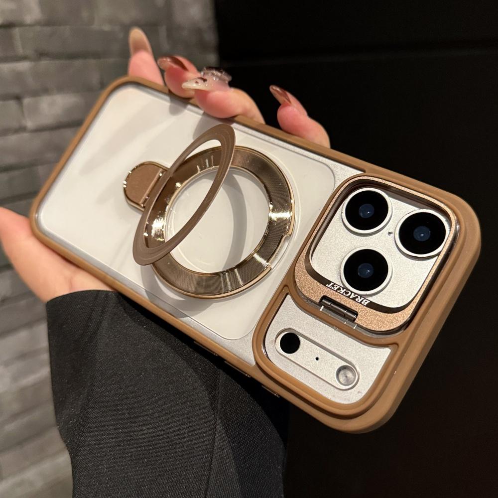 Fold Lens Stand Magnetic Holder Case For For Iphone 17 16 15 14 Plus 13 12 11 Pro Max Air Transparent For Magsafe Acrylic Hard Cover