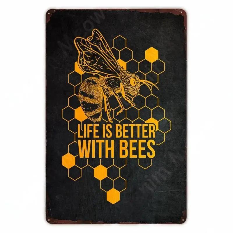 Vintage Bee Kind Funny Poster Honeybee Happy Retro Metal Sign Home Outdoor Wall BeeKeeper Slogans Art Tin Plate Decoration