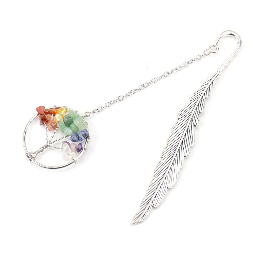 Vintage Tree of Life Bookmark - Handmade with Natural Crystal Chips & Antique Metal Feather