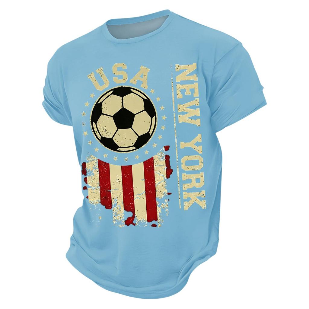 USA Soccer Graphic Tee Crew Neck Short Sleeve Casual T Shirt for Men with Distressed Print Design
