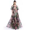 Summer Holiday Vacation Flower Print Long Maxi Dress Bohemian O-neck Short Sleeve High Waisted Chiffon Party Dresses Casual Robe