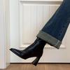 Blue Cabinet Edition~ High Heel Short Boots Women's 2025 Autumn and Winter New Black French Coarse Heel Elastic Skinny Boots Martin Boots